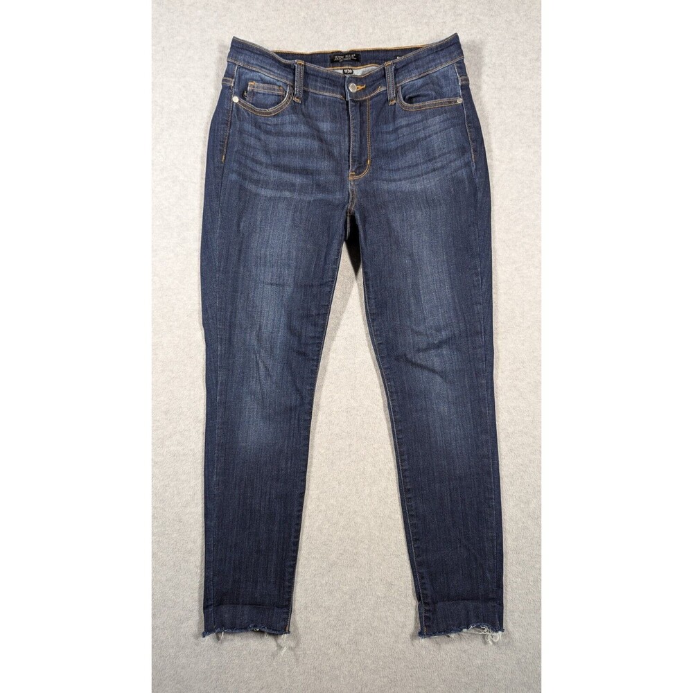 Judy Blue Women Jeans 11/30 Ankle Skinny Fit Distress Hem High Rise Stretch Dark